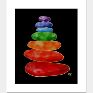 Zen Pebbles Chakras - Watercolor & Gold Posters and Art